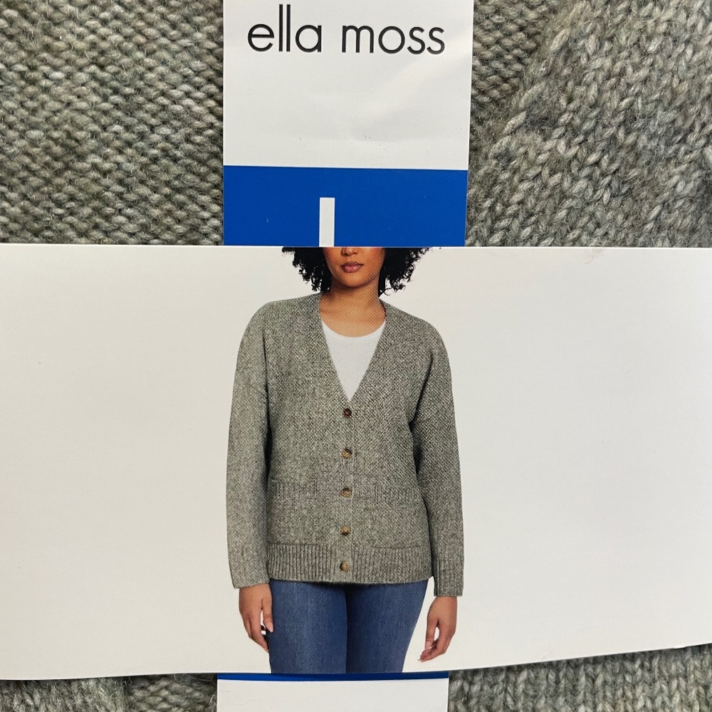 Women's Ella Moss Button Front Grandpa Cardigan Sweater L Heather Moss Green NEW - Picture 2 of 6